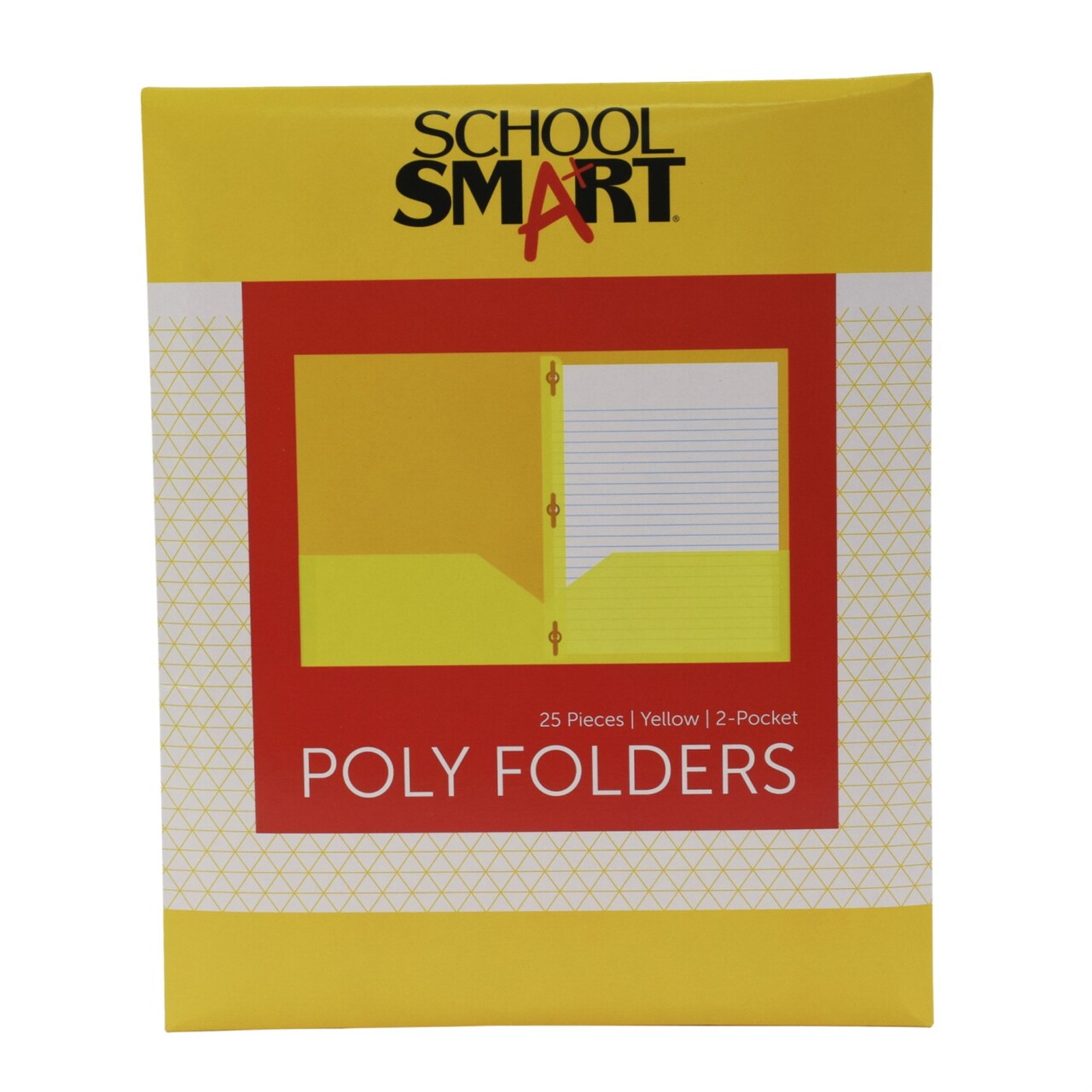 School Smart Heavyweight Two-Pocket Poly Folder with Fasteners, Yellow, Pack of 25